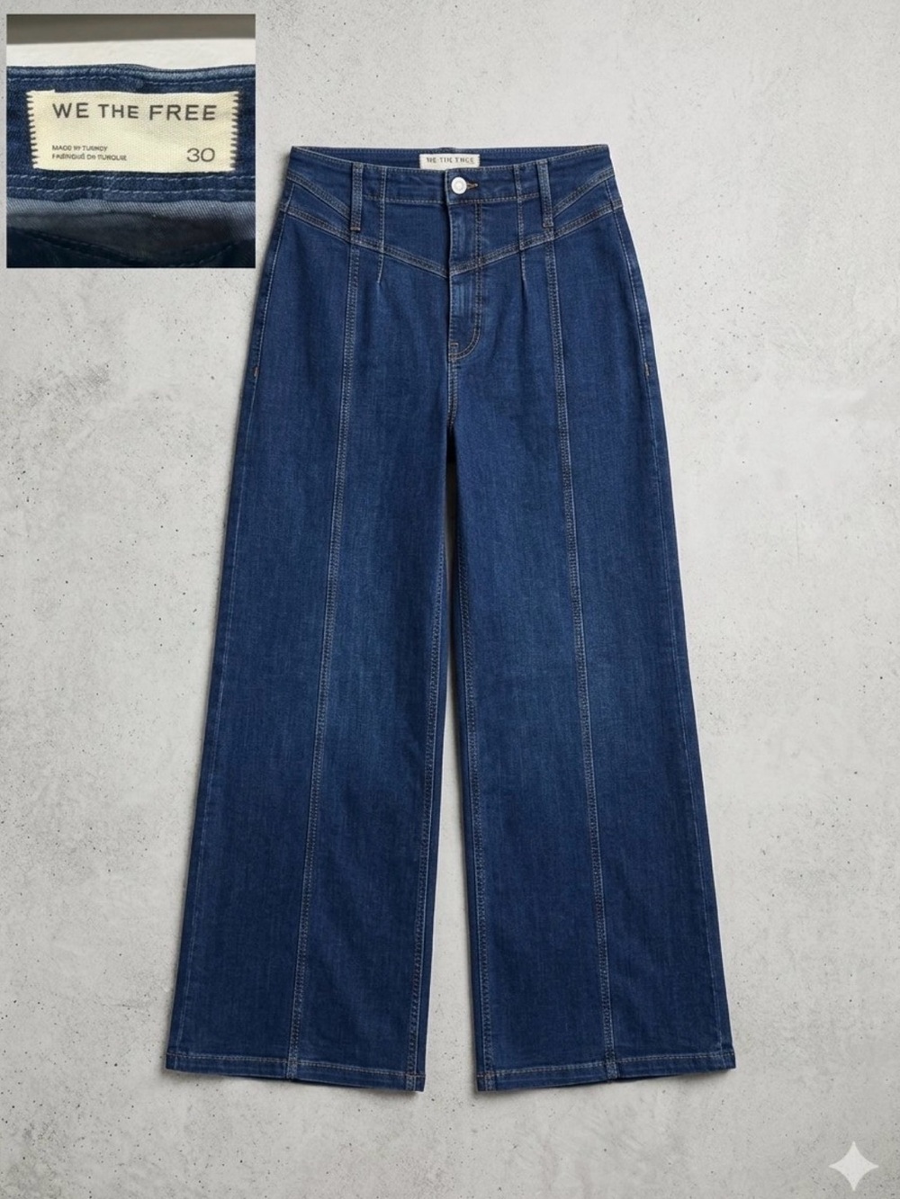 NWOT We The Free Free People Libre Wide-Leg Jeans Lock And Key Blue Size 30  522